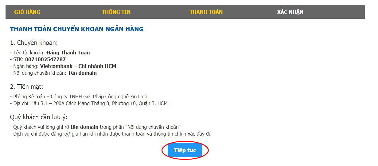 thông tin thanh toán