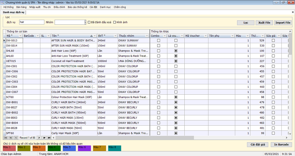 phan mem quan ly hair salon zinsalon danh sach dich vu san pham